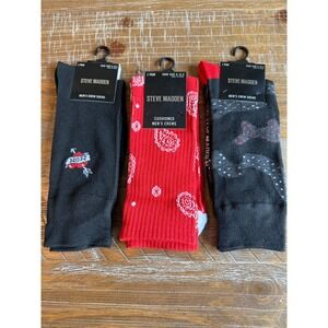 NWT Steve Madden Mens Crew Socks LOT Paisley Tattoo Heart Black Red Grey 6-12.5